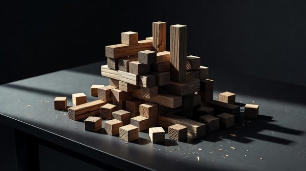 Abstract concept image of small blocks being assembled into one larger structure